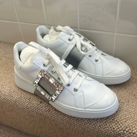 Brand New! Roger Vivier Viv' Skate Strass Buckle White Leather Sneakers EU 41 - Picture 12 of 14